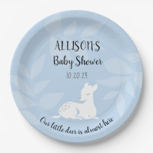 Assiettes En Carton Bébé BLUE Jardin Cerf Cher Invitation Baby shower