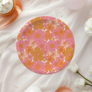 Assiettes En Carton Bébé Boho Super rétro en fleurs