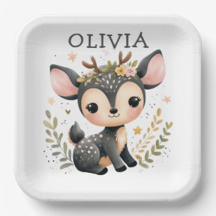 Assiettes En Carton Bébé Cerf Mignon Personnalisé