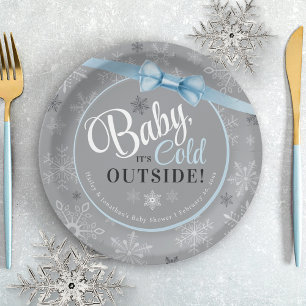 Assiettes En Carton Bébé C'est Bleu Froid & Gray Snowflake Boy Douche