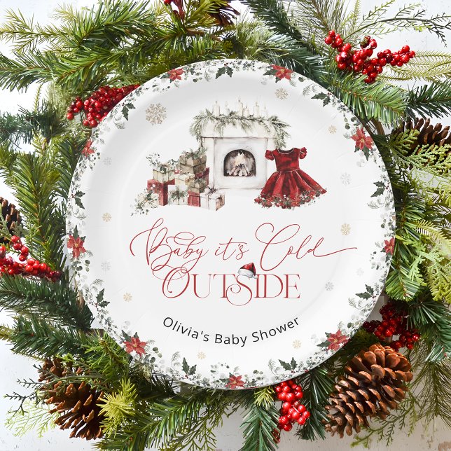 Assiettes En Carton Bébé c'est froid dehors Baby shower de Noël (Créateur téléchargé)