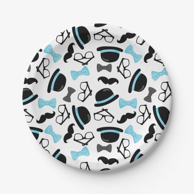 Assiettes En Carton Bébé c'est homme de moustache bleue de garçon un (Devant)