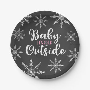 Assiettes En Carton Bébé c'est rose extérieur froid de flocon de neige