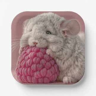 Assiettes En Carton Bébé chinchilla adorable serrant un framboise géan