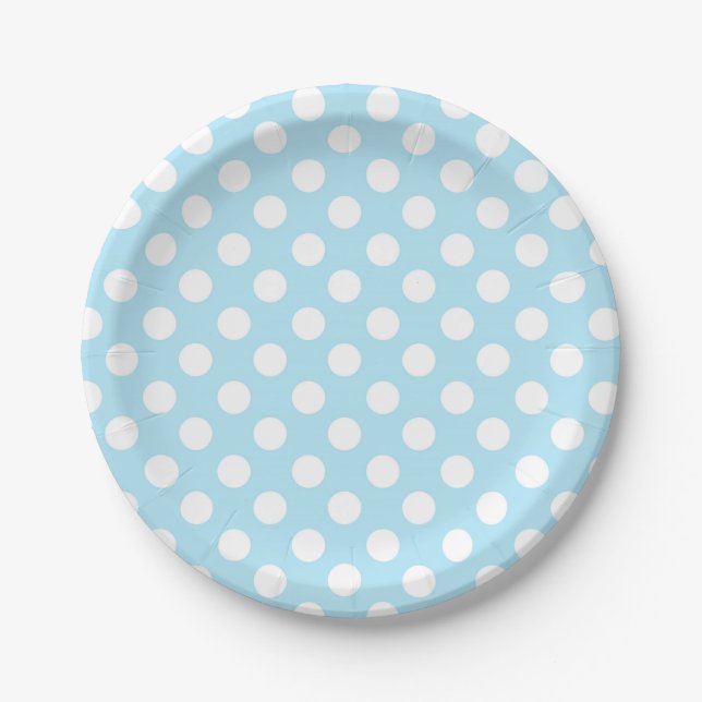 Assiettes En Carton Bébé clair Bleu & Blanc Pois fête d'anniversaire (Devant)