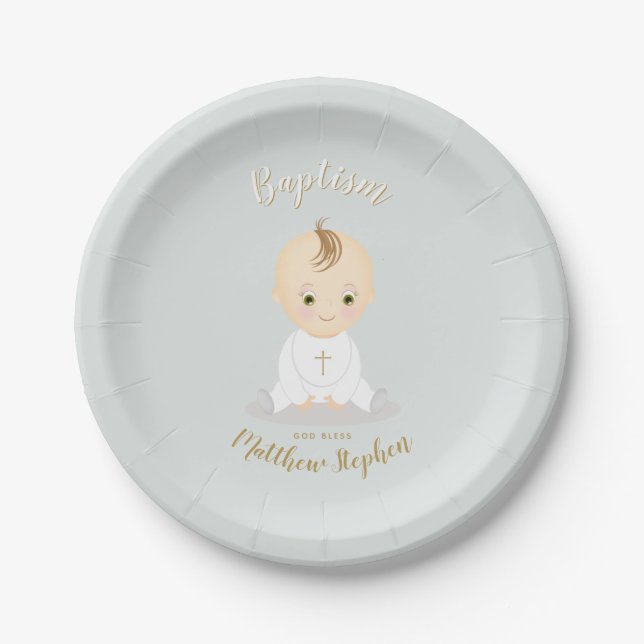Assiettes En Carton Bébé de baptême (Devant)