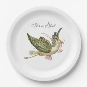 ASSIETTES EN CARTON BÉBÉ DE STORK DOUCHE DE FILLE BLANC