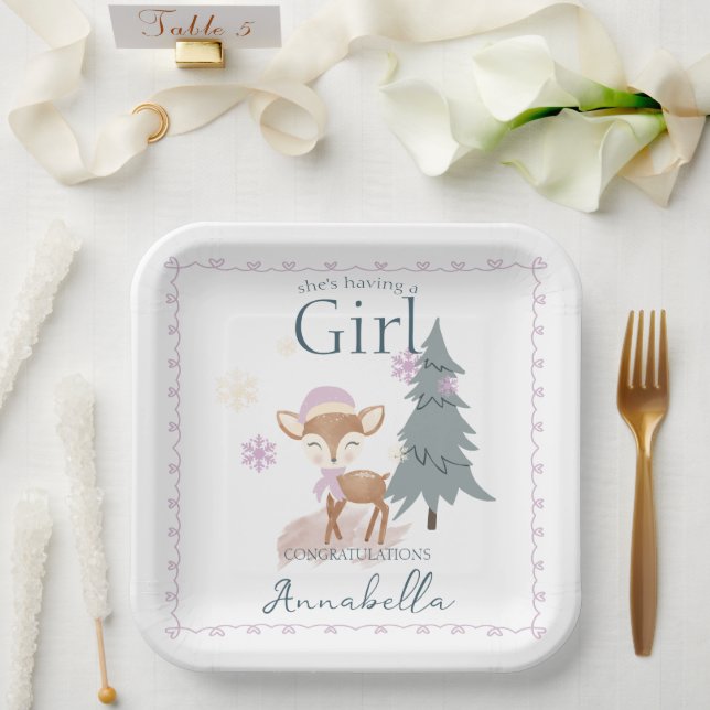 Assiettes En Carton Bébé d'hiver mignonne Cerf Femme Fawn (Mariage)