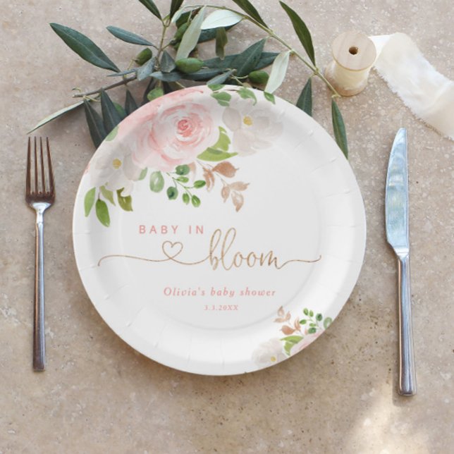 Assiettes En Carton Bébé d'or floral floral flush en baby shower fleur (Créateur téléchargé)
