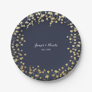 Assiettes En Carton Bébé d'or souffle Floral Rustic Blue Mariage