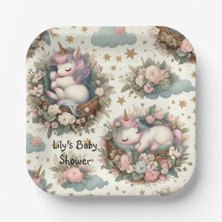 Assiettes En Carton Bébé dormant Unicorn plaque en papier pour Baby sh