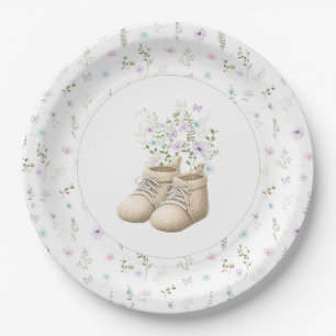Assiettes En Carton Bébé Élégant en Fleur Fête de Naissance Mixte