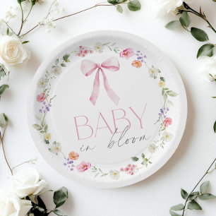 Assiettes En Carton Bébé en Fleur Baby shower à fleurs rose Bow