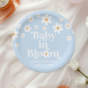 Assiettes En Carton Bébé en fleur ! Baby shower de bouho bleu Retro Da