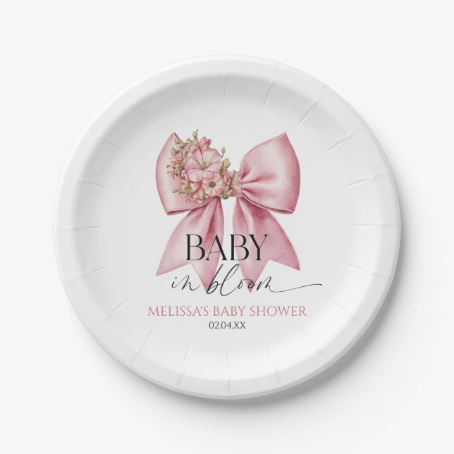 Assiettes En Carton Bébé En Fleur Baby shower Floral Rose Bow (Devant)