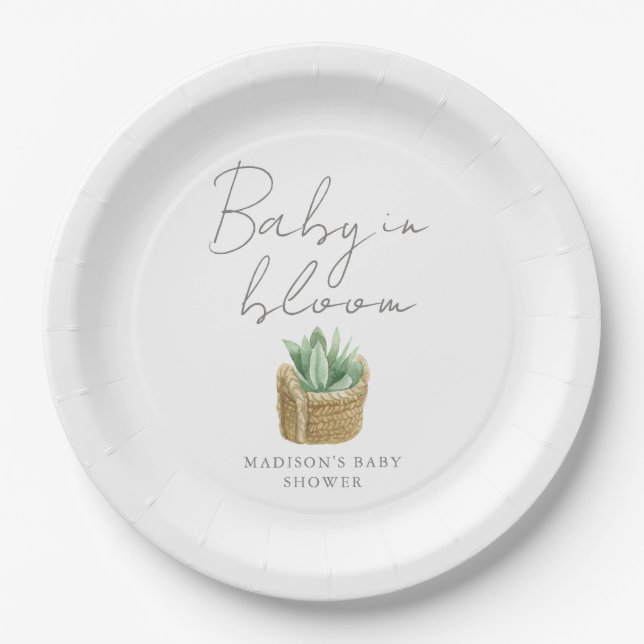 Assiettes En Carton Bébé en fleur Baby shower Succulent simple (Devant)