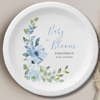 Assiettes En Carton Bébé En Fleur Bleu Floral Baby shower Garçon