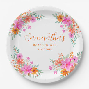 Assiettes En Carton Bébé en Fleur douche fleurie d'été