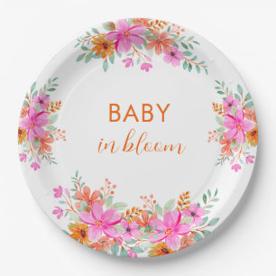 Assiettes En Carton Bébé en Fleur douche fleurie d'été