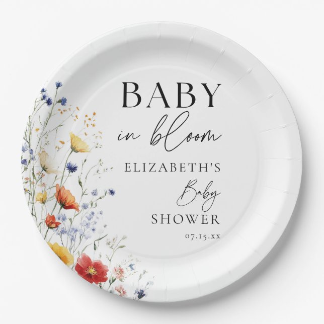 Assiettes En Carton Bébé En Fleur Fleur sauvage Baby shower Floral (Devant)