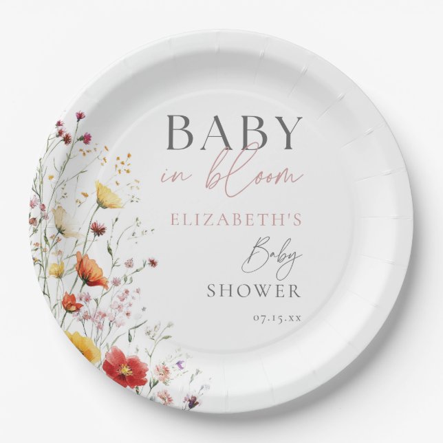 Assiettes En Carton Bébé En Fleur Fleur sauvage Baby shower Floral (Devant)