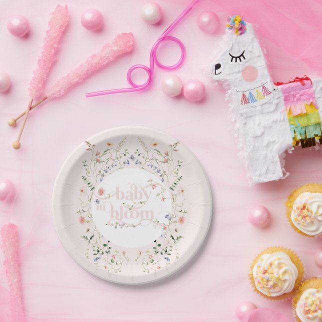Assiettes En Carton Bébé en Fleur Fleur sauvage Fille Baby shower rose (Fête)