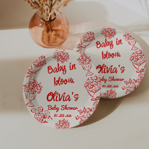 Assiettes En Carton Bébé En Fleur Main Tiré Floral Baby shower Moderne