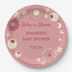 Assiettes En Carton Bébé en Fleur Mauve Rose Floral Fille Douche