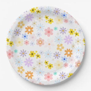Assiettes En Carton Bébé En Fleur Pastel Floral Retro Baby shower