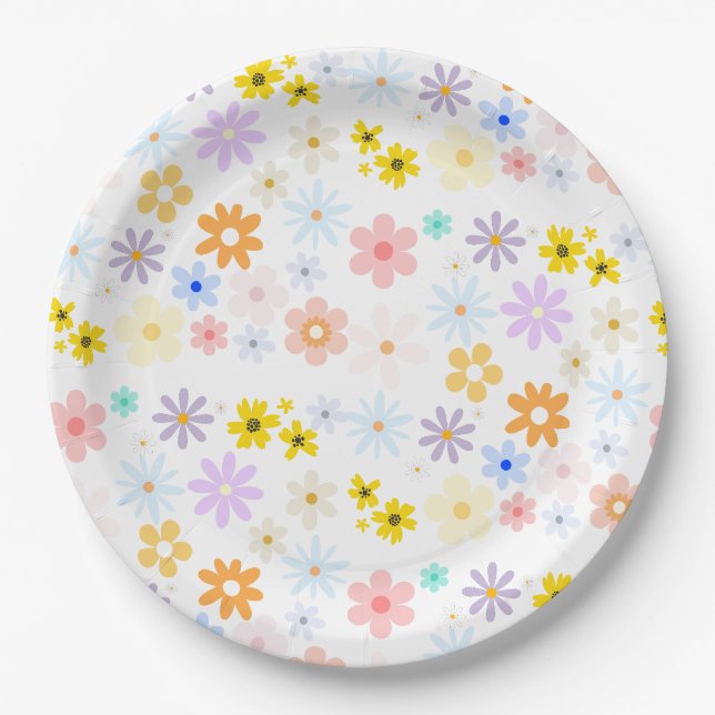 Assiettes En Carton Bébé En Fleur Pastel Floral Retro Baby shower (Devant)