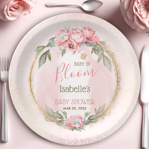Assiettes En Carton Bébé En Fleur Rose Floral Élégant Baby shower Fill