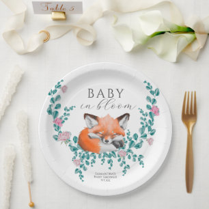 Assiettes En Carton Bébé en fleurs Fête de bébé renard de la forêt