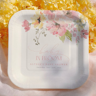 Assiettes En Carton Bébé en fleurs Fête prénatale pour bébé fille