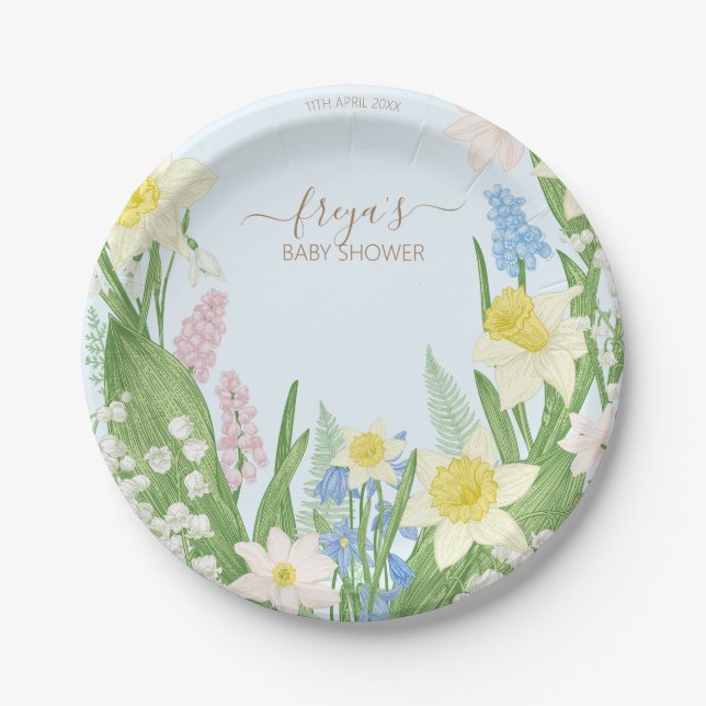 Assiettes En Carton Bébé en fleurs Printemps Baby shower de Pâques (Devant)