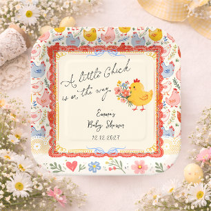 Assiettes En Carton Bébé Fille Fleur de Printemps Petite Poussin Showe