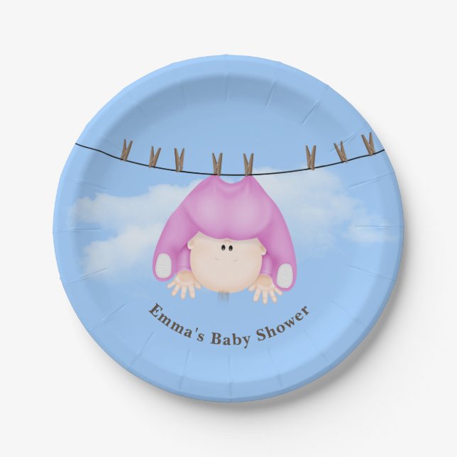 Assiettes En Carton Bébé fille sur la ligne de linge (Devant)