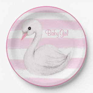 Assiettes En Carton Bébé fille Swan fille Baby shower de script rose