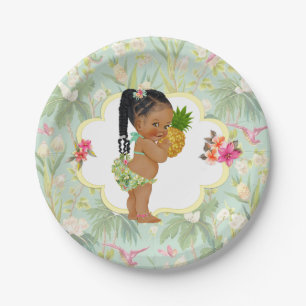 Assiettes En Carton Bébé Fille Tropical Luau Hawaïen Hibiscus Tresses