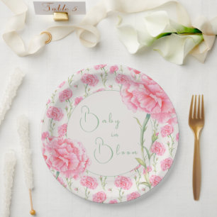Assiettes En Carton Bébé Fleur de Carnation Rose Baby Shower 