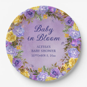Assiettes En Carton Bébé Fleur Violet Jaune en Fleur Douche 