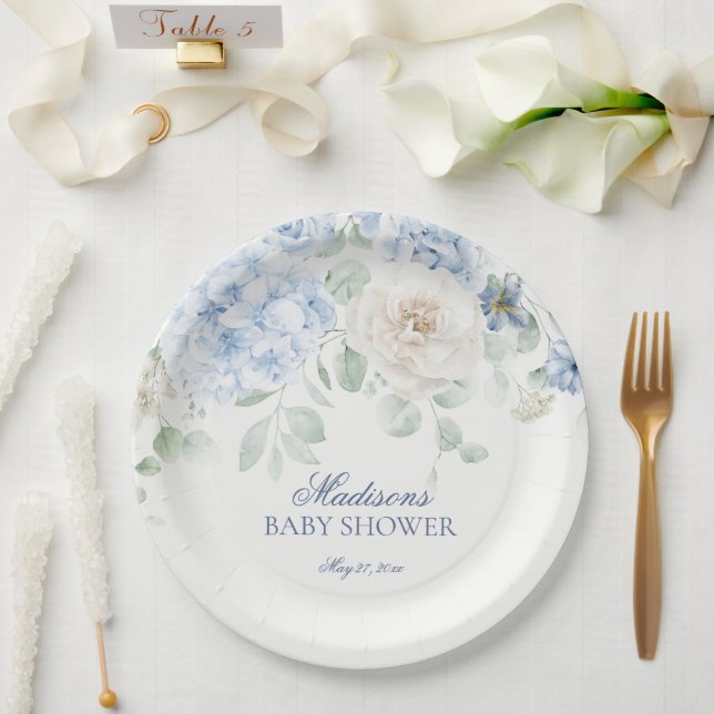 Assiettes En Carton Bébé Floral bleu en Fleur Baby shower Hydrangea (Mariage)