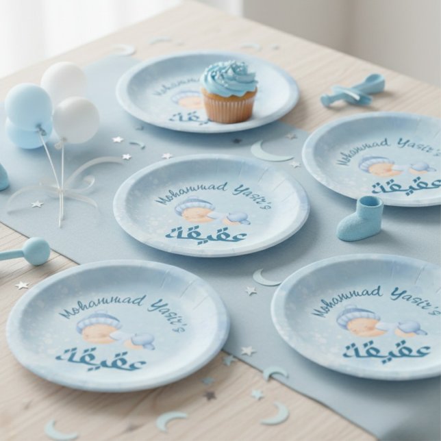 Assiettes En Carton Bébé garçon bleu aqeeqah (Créateur téléchargé)