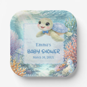 Assiettes En Carton Bébé garçon sous la tortue de mer Shower