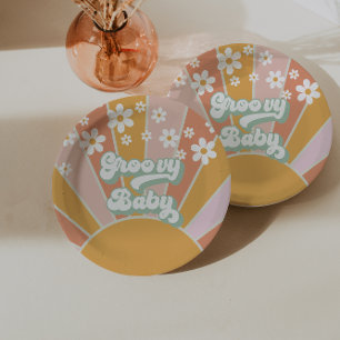 Assiettes En Carton Bébé Groovy Rétro Soleil Hippie Baby Shower