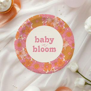 Assiettes En Carton Bébé hippie rose Super rétro en fleur Boho