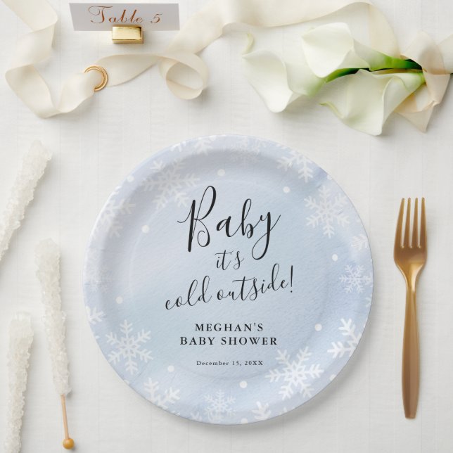 Assiettes En Carton Bébé Il fait froid dehors Baby shower bleu (Mariage)
