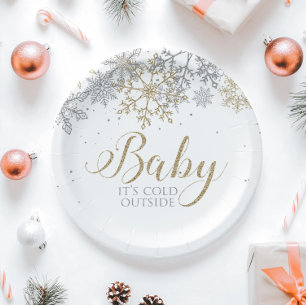 Assiettes En Carton Bébé il fait froid dehors Baby Shower flocon de ne