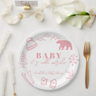 Assiettes En Carton Bébé il fait froid dehors Baby Shower Rose Dessin