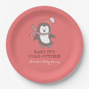 Assiettes En Carton Bébé Il fait froid dehors Baby shower rouge plaque