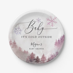 Assiettes En Carton Bébé Il fait froid dehors Pink Snowflakes Douche